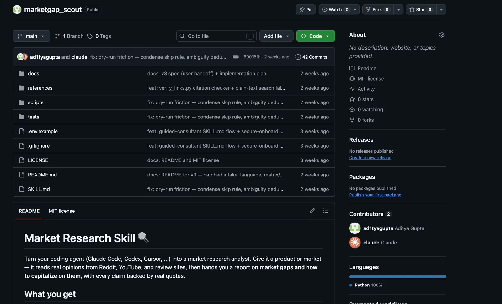 The public MarketGap Scout repository on GitHub